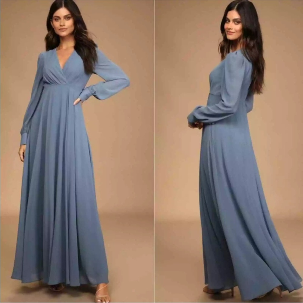 LULUS Romance Ready Maxi Dress Slate Blue Womens Sz M